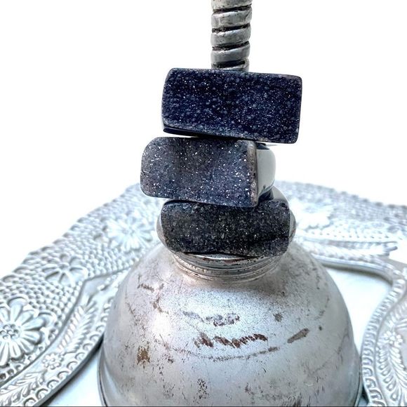 BLACK SOLID SEAMLESS SLAB DRUZY CRYSTAL RING HANDCRAFTED NEW IN BOX BOHO CHIC - Picture 1 of 7